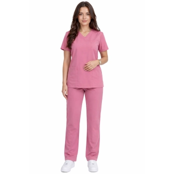 Komplet medyczny damski klasyczny brudny róż casual premium roz. 3XL